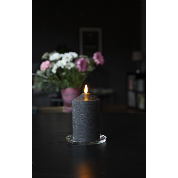 Block candle - Battery light - Wax candle - LED - Black - 15 cm - 3