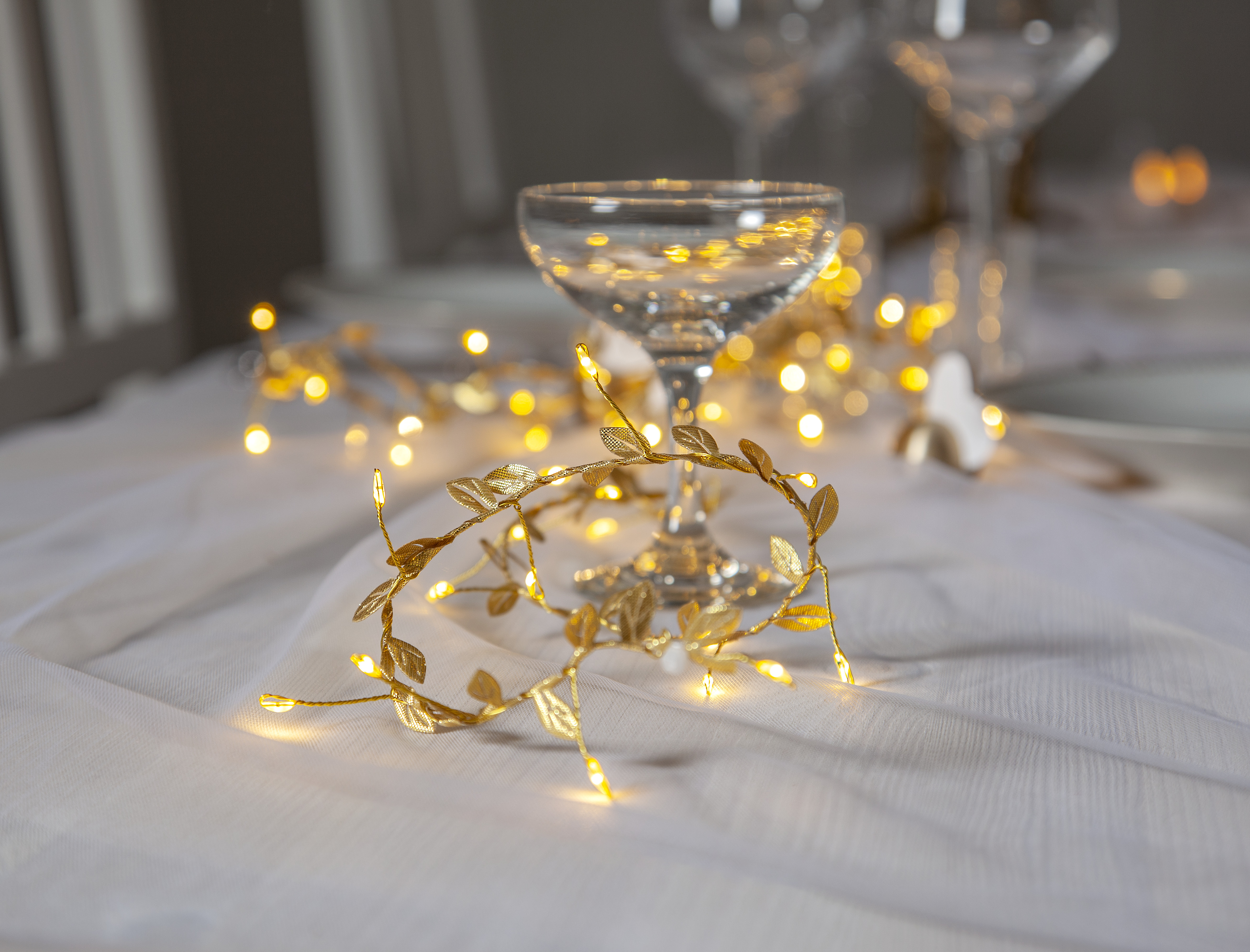 Ljusslinga med löv - Guld/Mässing - 200 cm - 2