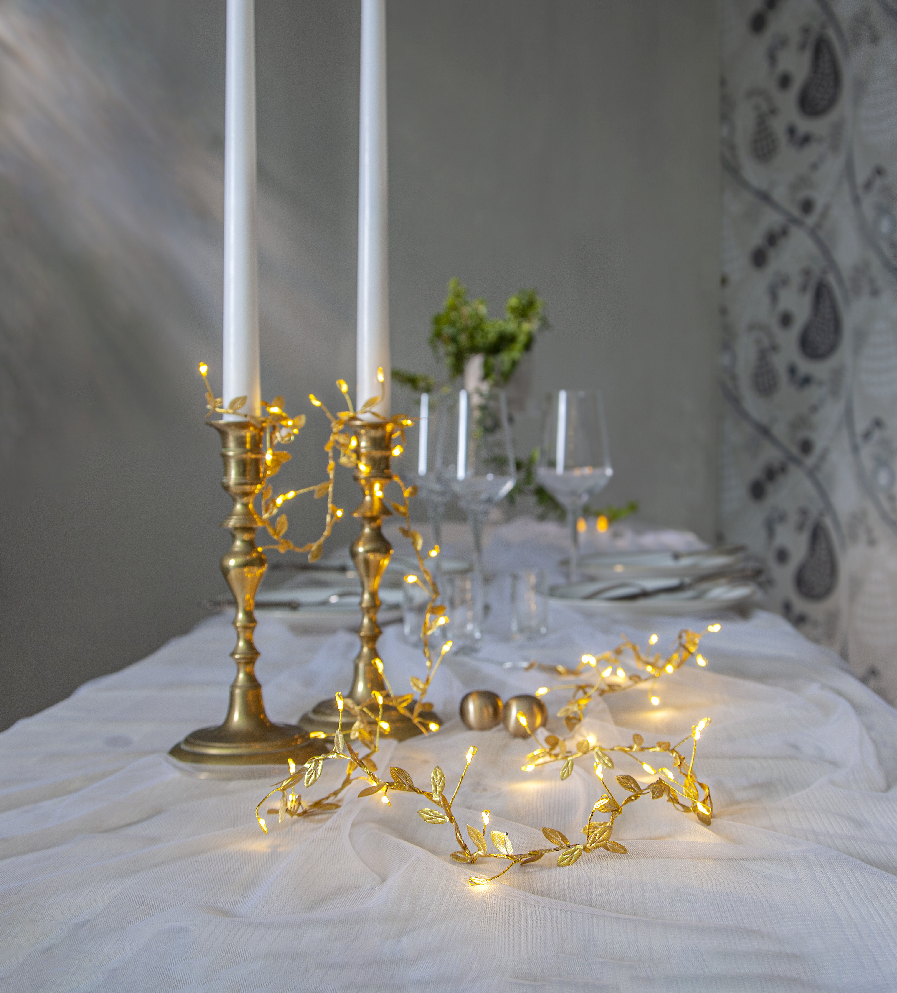 Ljusslinga med löv - Guld/Mässing - 200 cm - 3