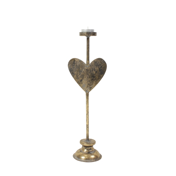 Candlestick - Heart - Metal - Antique gold - 38 cm - 2
