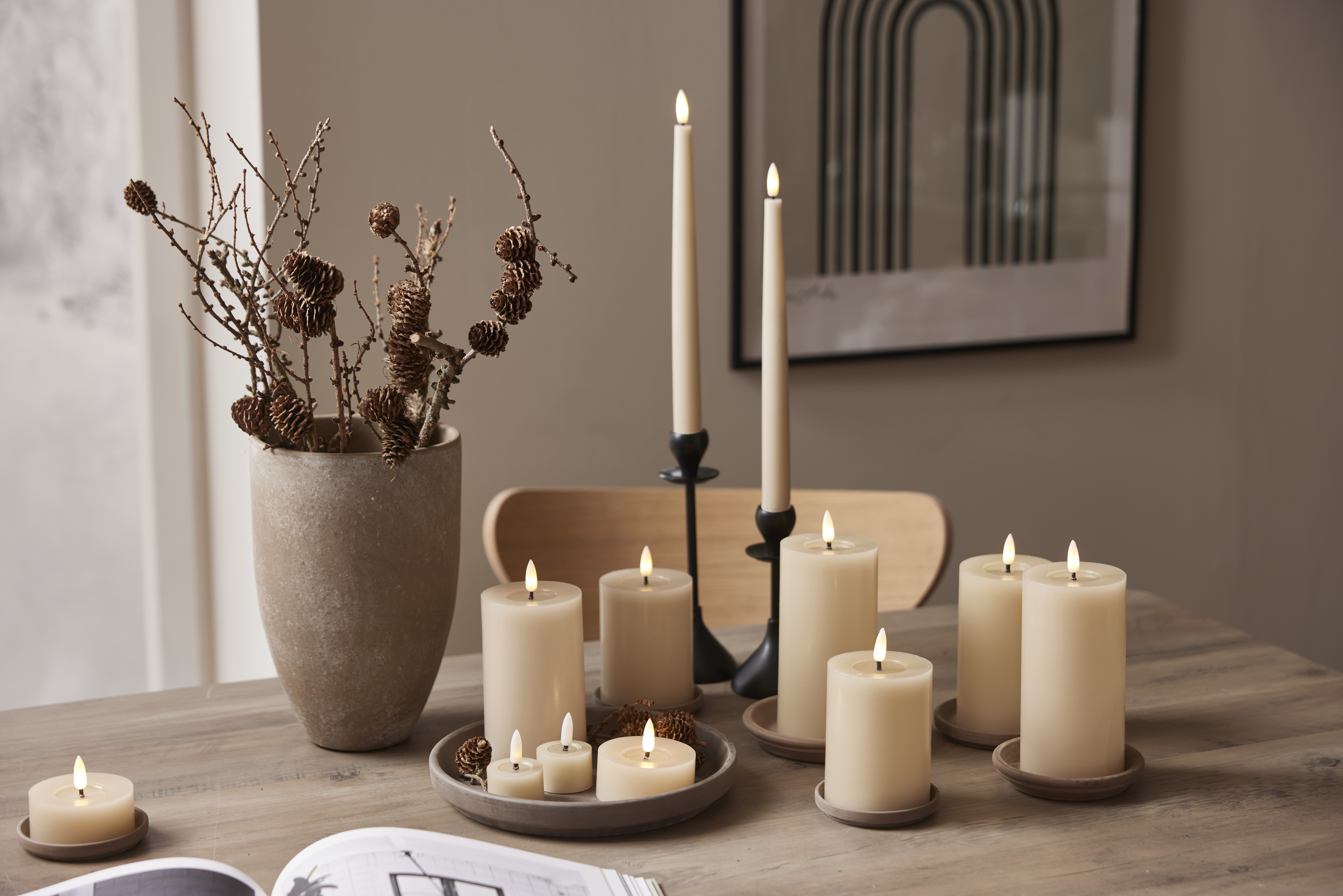 Batteriljus med timer  - Led - Flow - Beige - 12,5 cm - 7