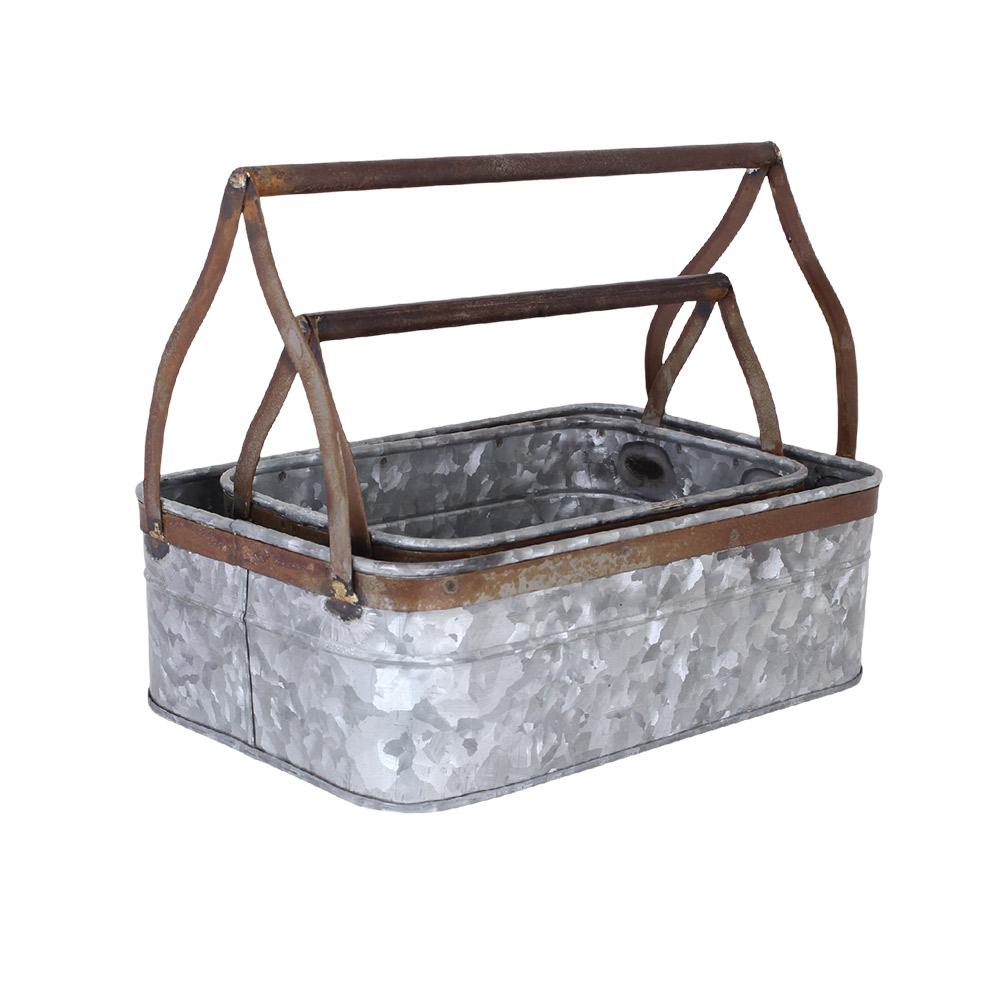Tray box with fixed handle - 2-pack - Small - Zinc/Rust - 2