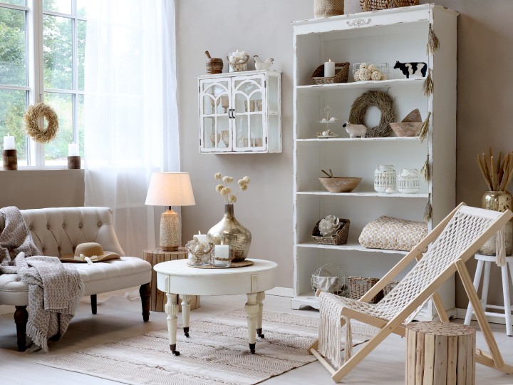 Shelf - Bookshelf - Antique cream - Decor - H200/L106/W39 cm - 2