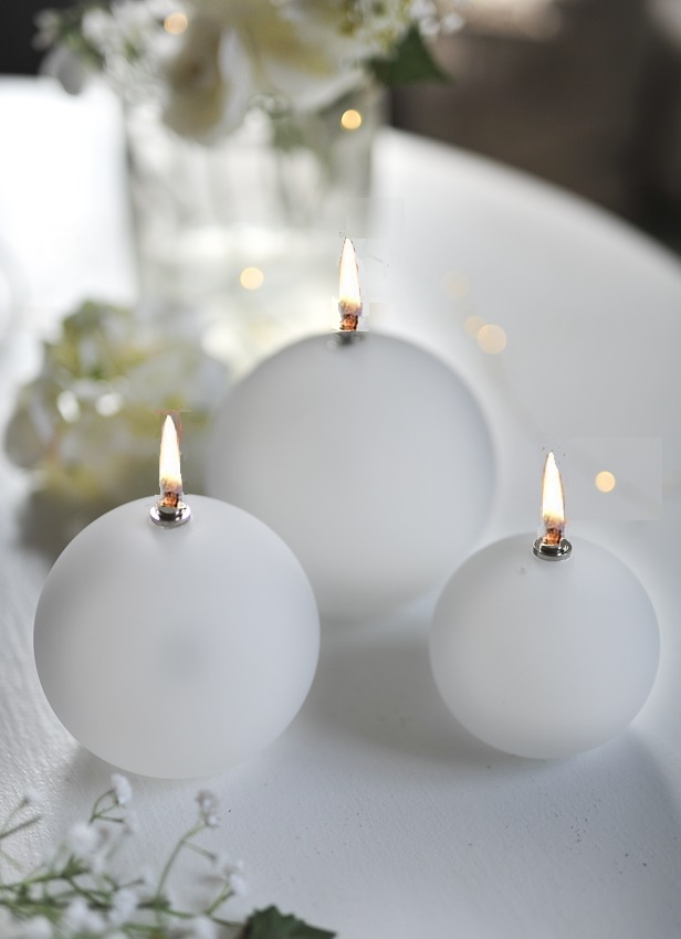 Oil lamp glass - round - White/Frosted - Silver - 11 cm - 10