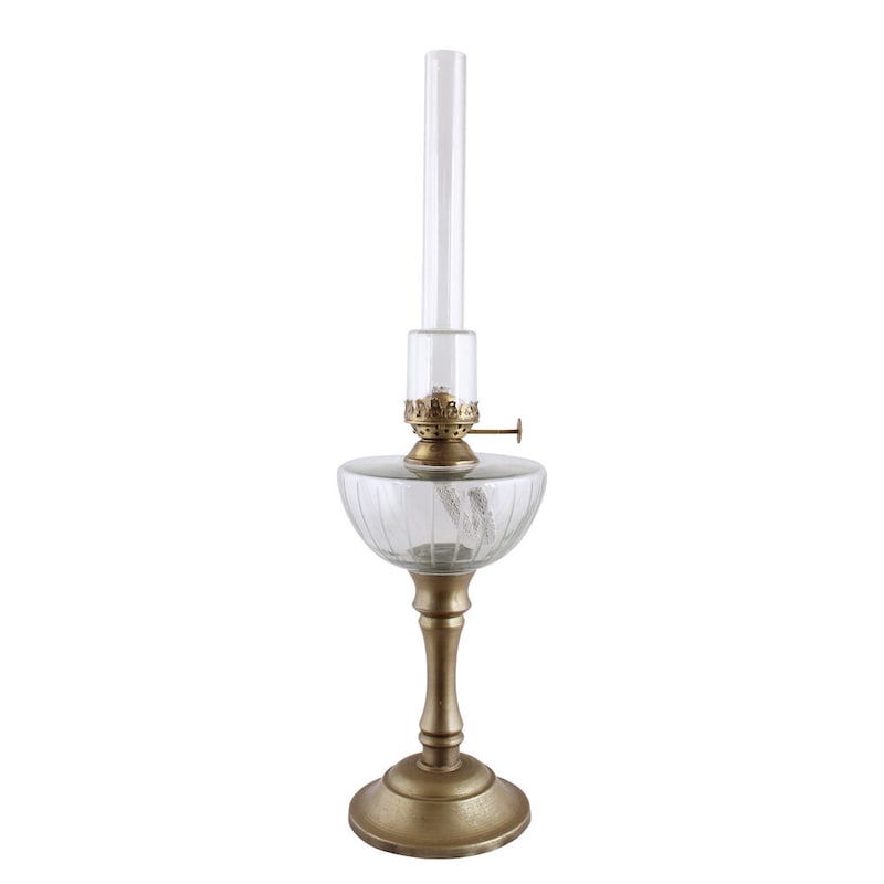 Fotogenlampa På Fot Antik Mässing - Glas - 45x11,5 cm  - 4
