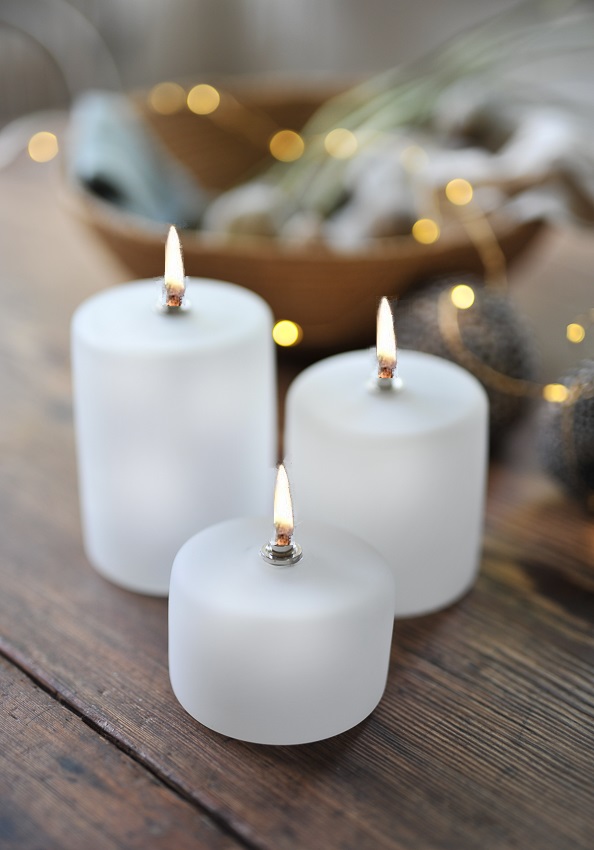 Oil lamp glass - White/Frosted straight - Silver - 5.5 cm - 5