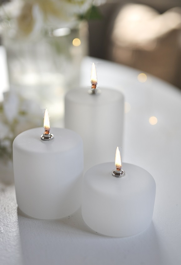 Oil lamp glass - White/Frosted straight - Silver - 8.5 cm - 4