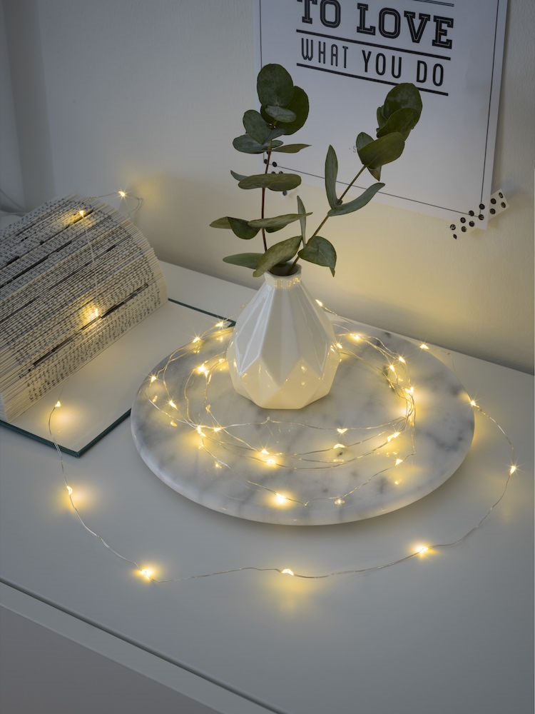Ljusslinga Dew Drop - Silver - 20 varmvita ledlampor - Timer - 2