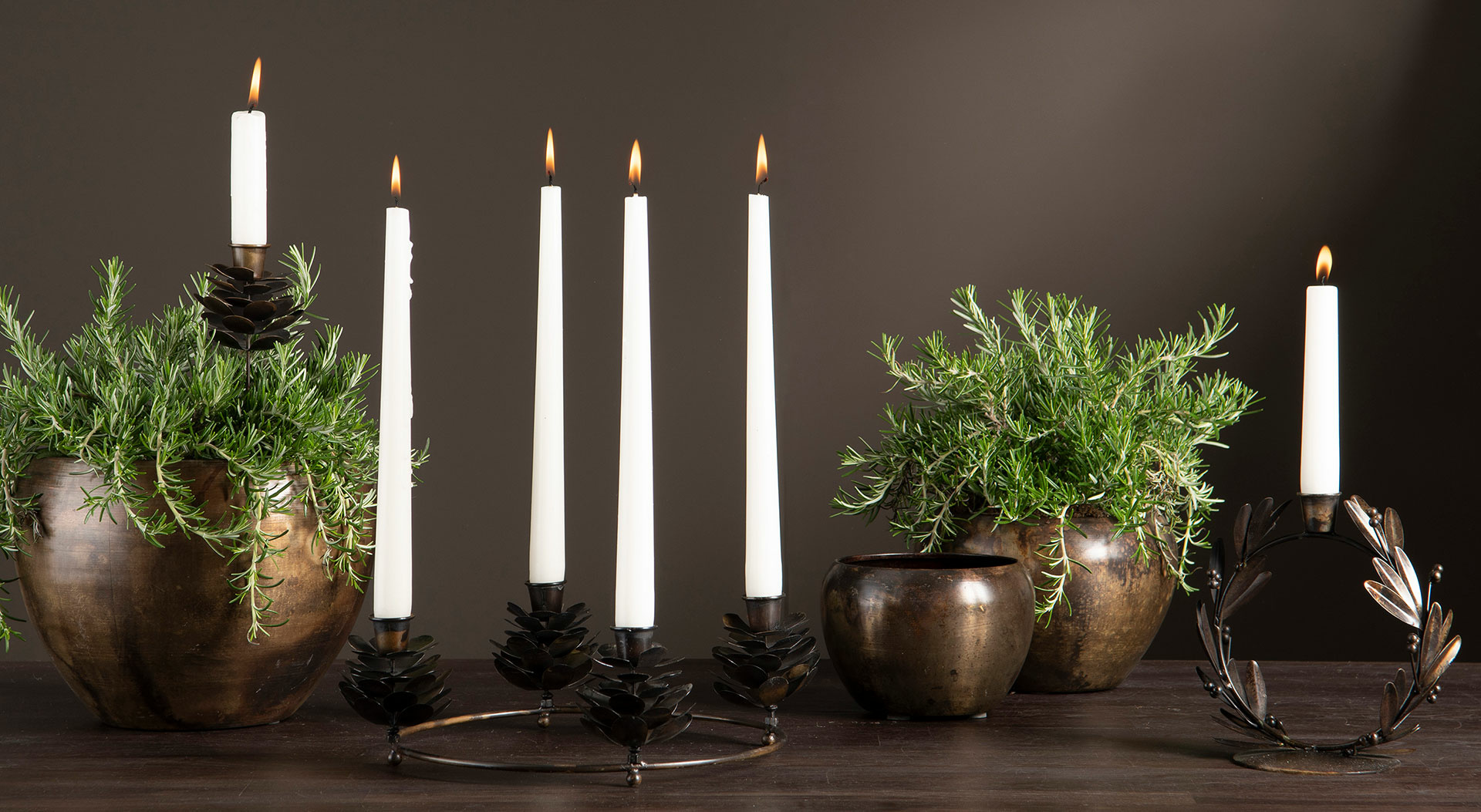 Candle holder Pine cone - Crown candle - Antique brown - 1 piece - 4