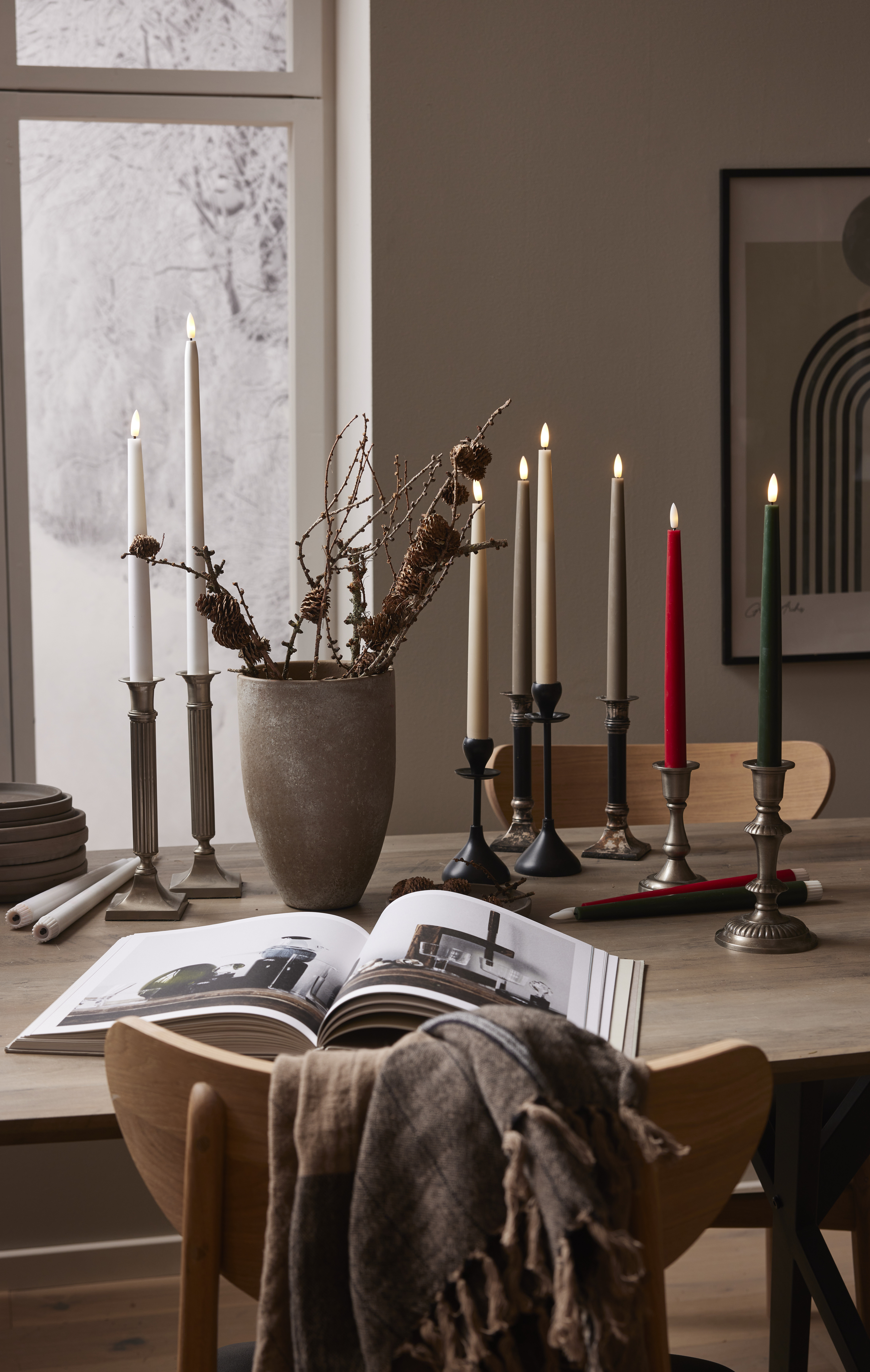 Battery lights - Slim antique candles/crown candles with remote control - 2-pack - Red - 4