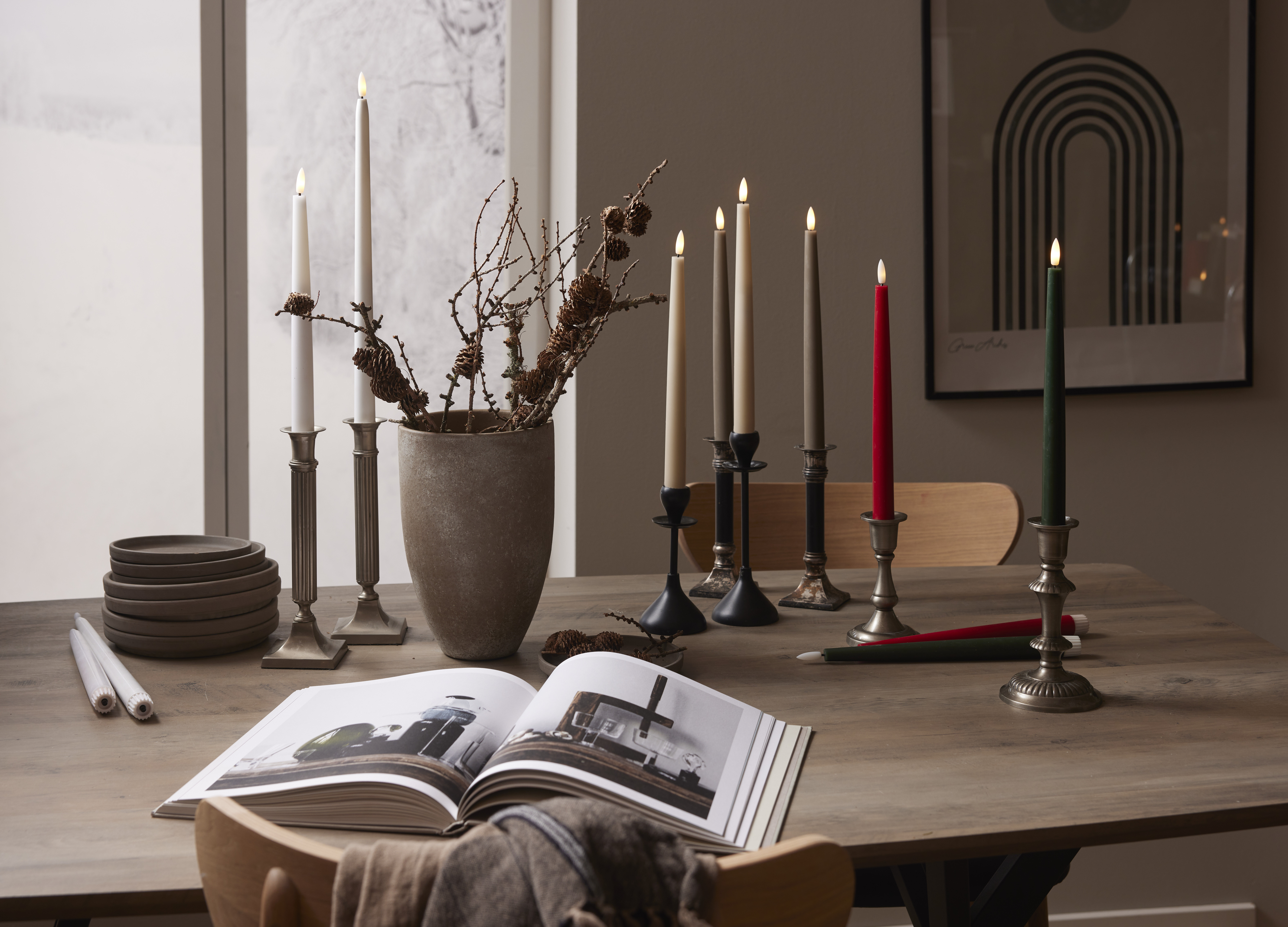Battery lights - Slim antique candles/crown candles with remote control - 2-pack - Red - 5