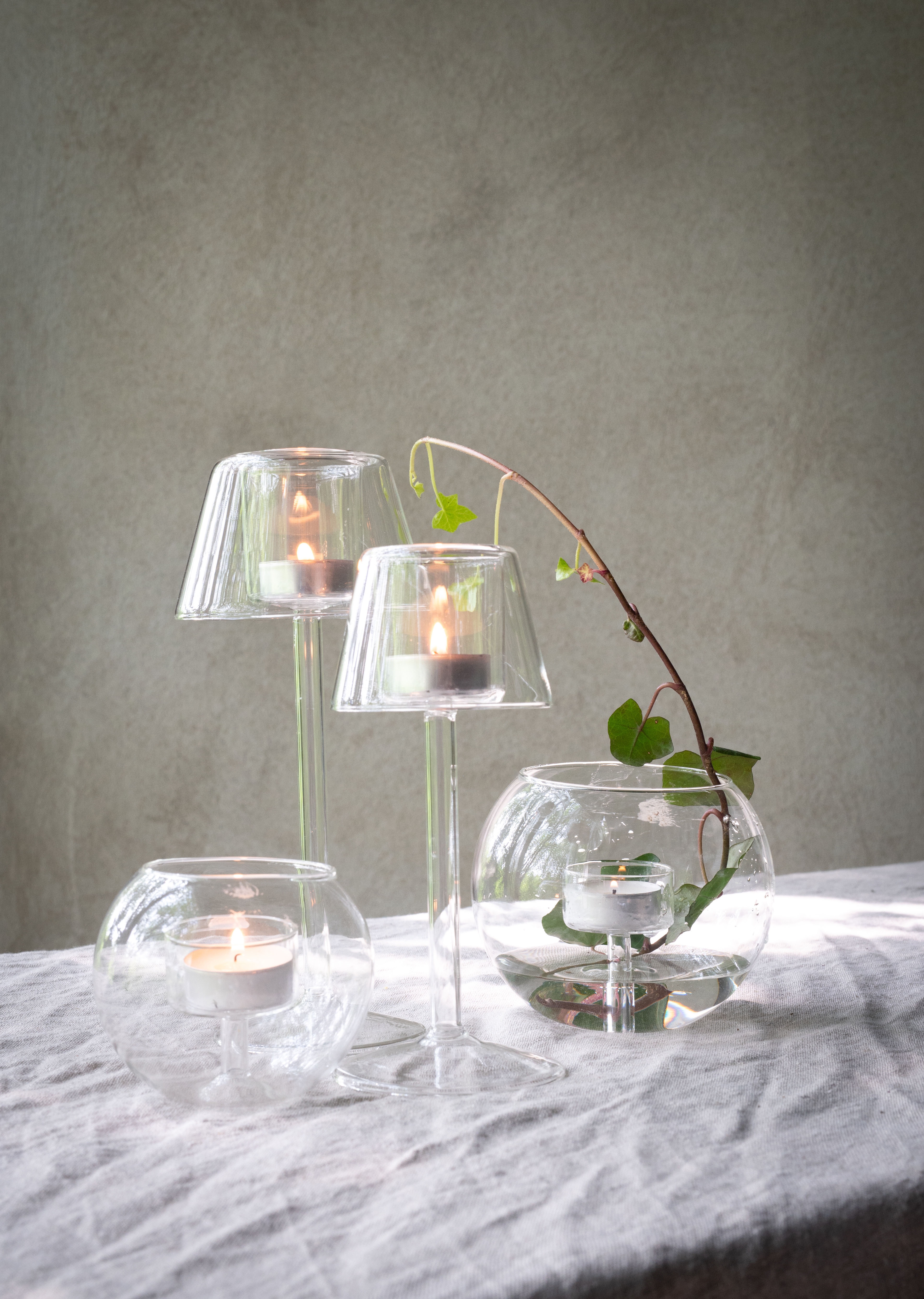 Candlestick - Lantern - Tealight - Glass - 9x20 cm