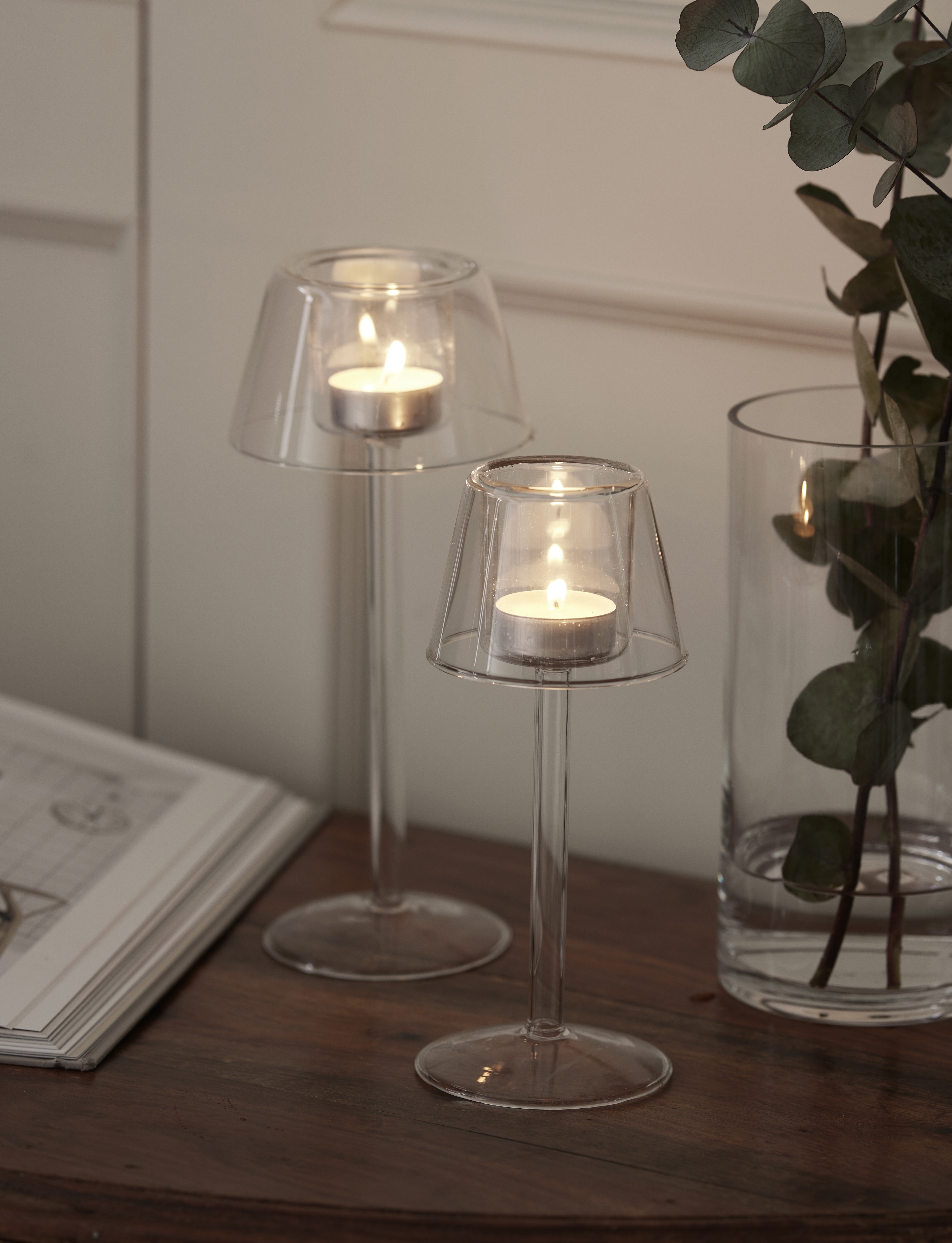 Candlestick - Lantern - Tealight - Glass - 9x20 cm - 2