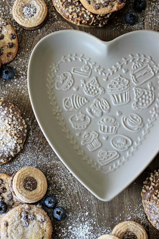 Heart plate Love & coffee - Taupe/Grey - Majas Cottage - 22x19 cm - 2