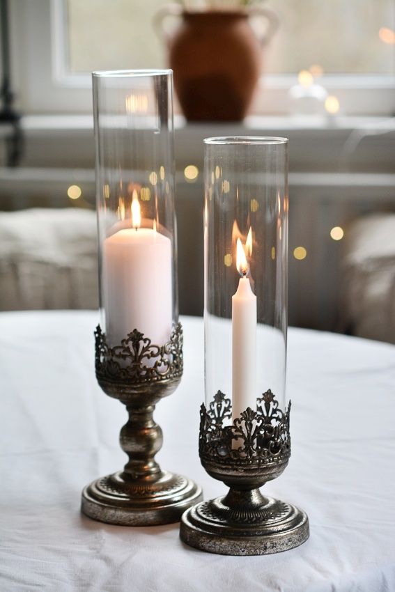 CANDLE LANTERN/CANDLESTICK ON FOOT ANTIQUE SILVER 37 CM - 3