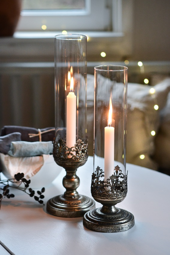 CANDLE LANTERN/CANDLESTICK ON FOOT ANTIQUE SILVER 37 CM - 2
