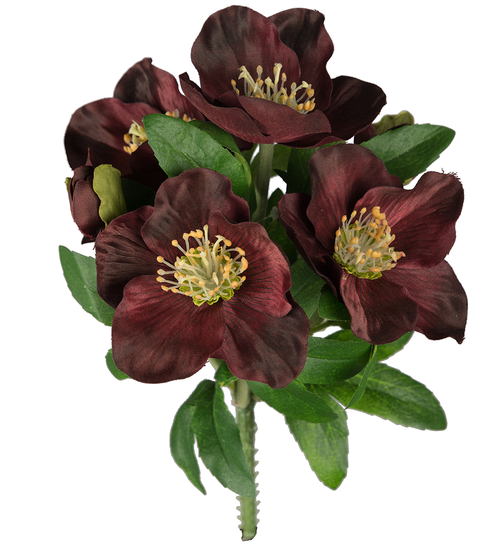 Julrosor bukett - Sidenblommor - Konstväxter - Bordeaux  - 4