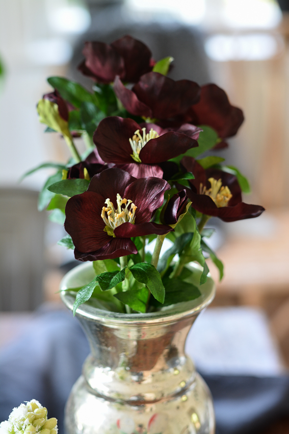 Julrosor bukett - Sidenblommor - Konstväxter - Bordeaux  - 2