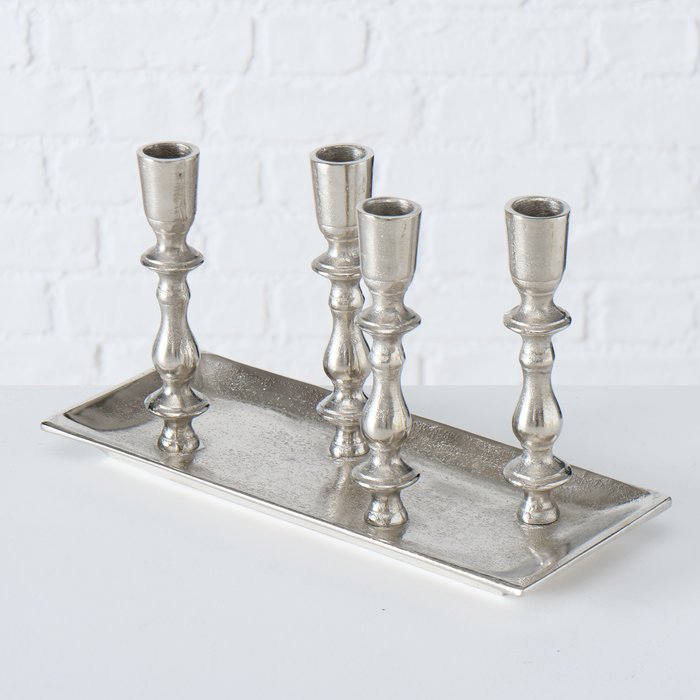 Bricka - Ljusbricka med 4 ljusstakar - Silver - Exklusiv - 6