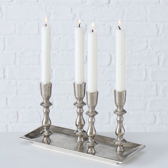 Bricka - Ljusbricka med 4 ljusstakar - Silver - Exklusiv - 4