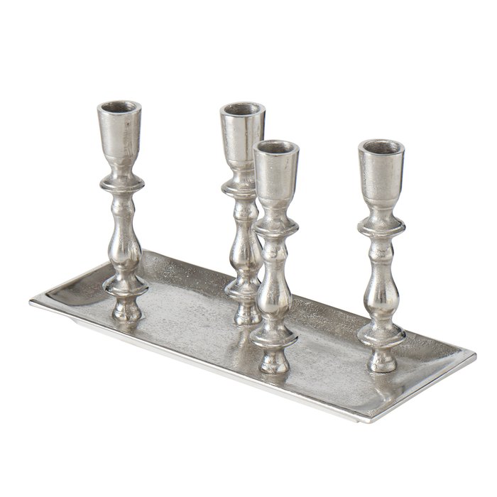 Bricka - Ljusbricka med 4 ljusstakar - Silver - Exklusiv - 5