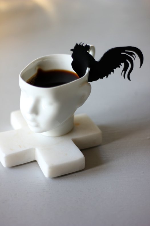 Decoration for mug/cup - Rooster - Black - 5