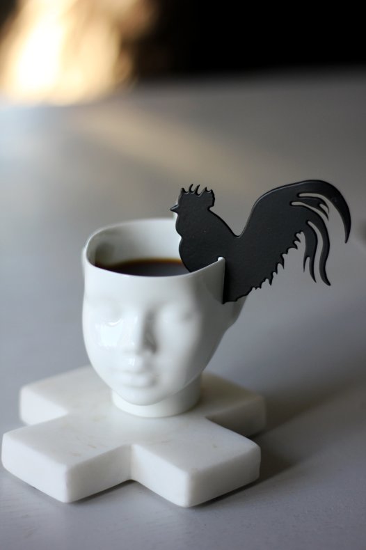Decoration for mug/cup - Rooster - Black - 4