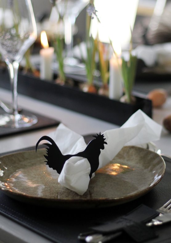 Napkin ring with rooster - Black
