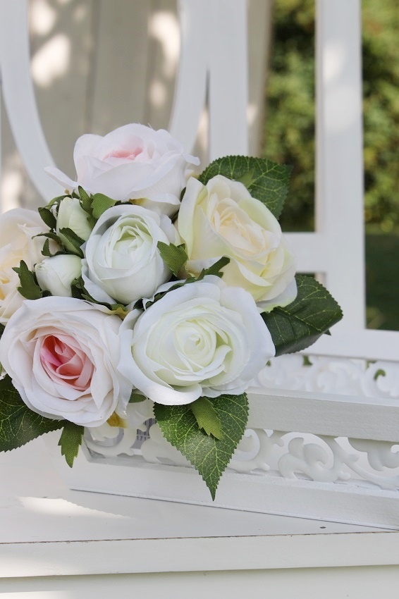 ROSE BOUQUET CREAM/PINK - SILK FLOWERS - 6