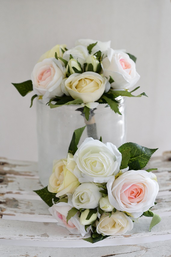 ROSE BOUQUET CREAM/PINK - SILK FLOWERS - 3