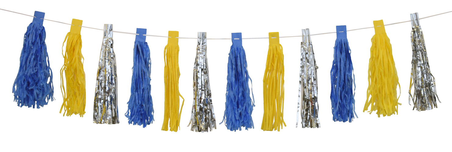 TASSEL-GIRLANG GUL/BLÅ/SILVER