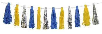 TASSEL-GIRLANG GUL/BLÅ/SILVER
