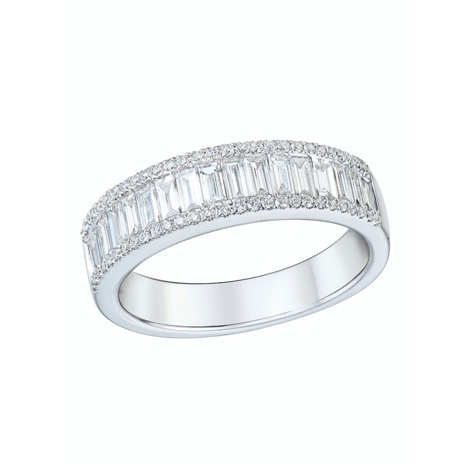 Baguette cut  three row diamond ring 