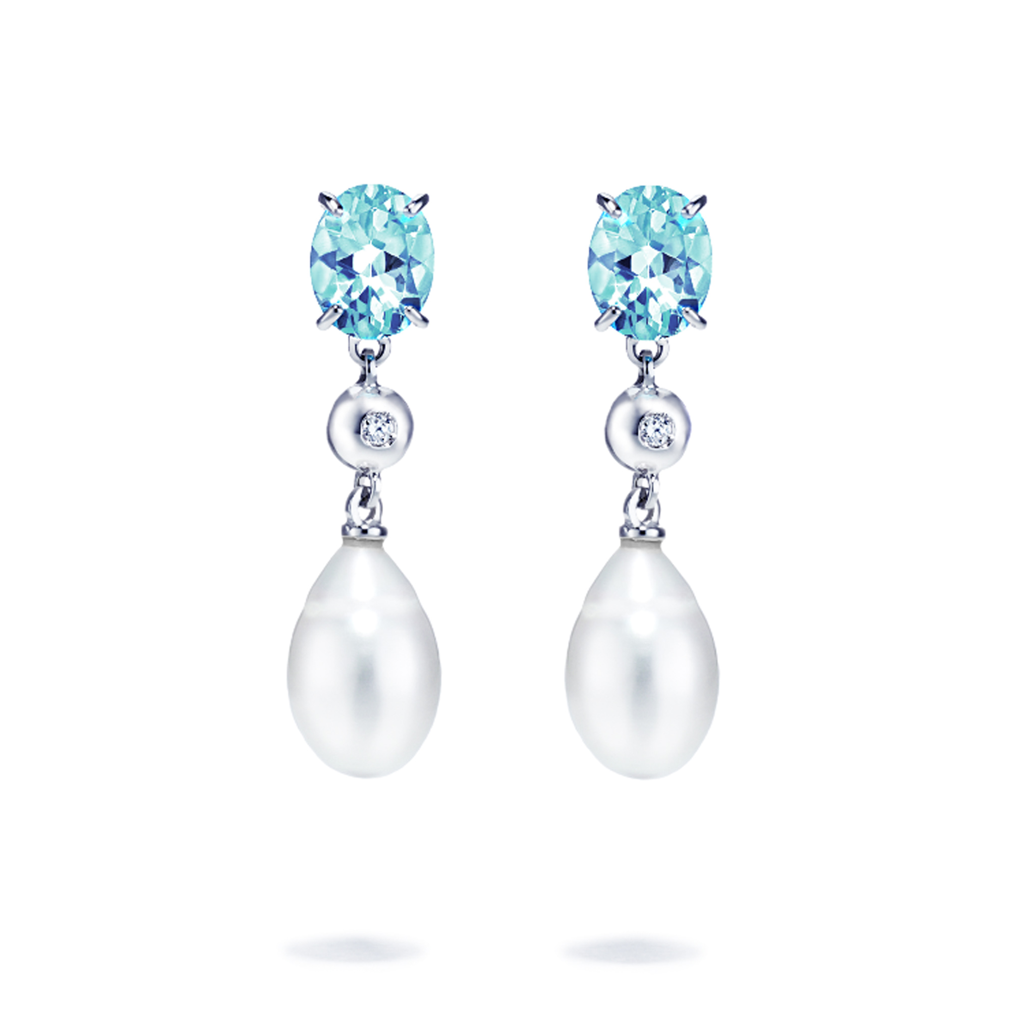 Blå topaz pärlörhängen med diamanter