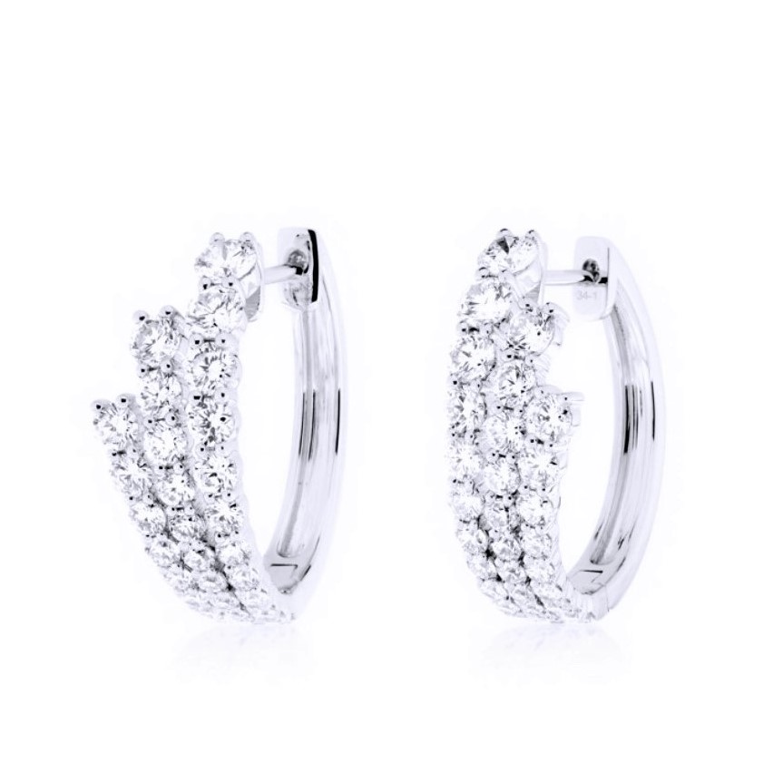 THREE ROW BRILLIANT CUT DIAMOND EARRINGS