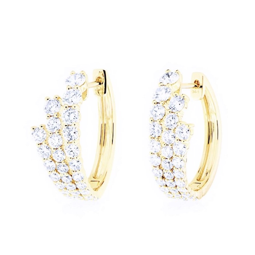 THREE ROW BRILLIANT CUT DIAMOND EARRINGS - 2