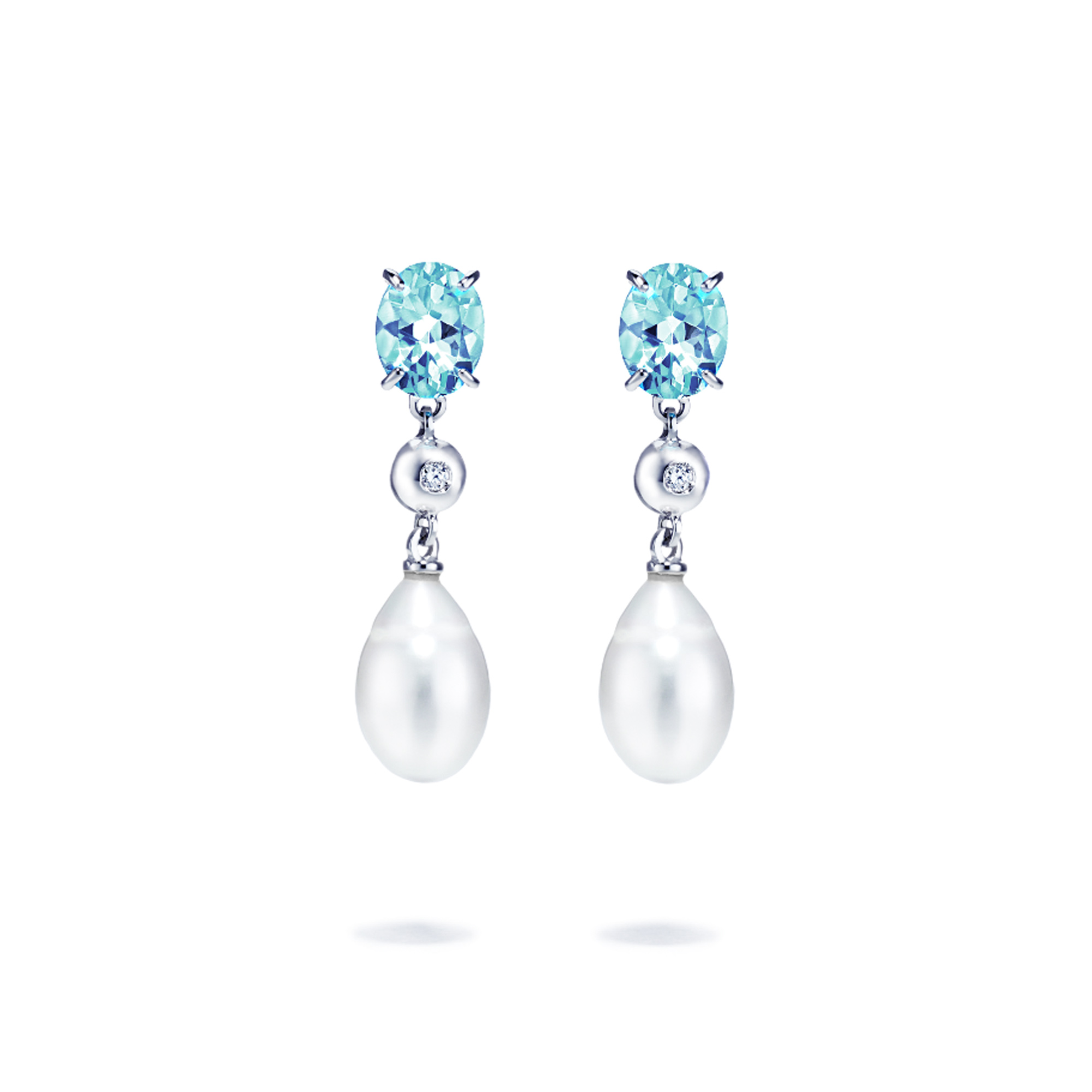 Blå topaz pärlörhängen med diamanter small