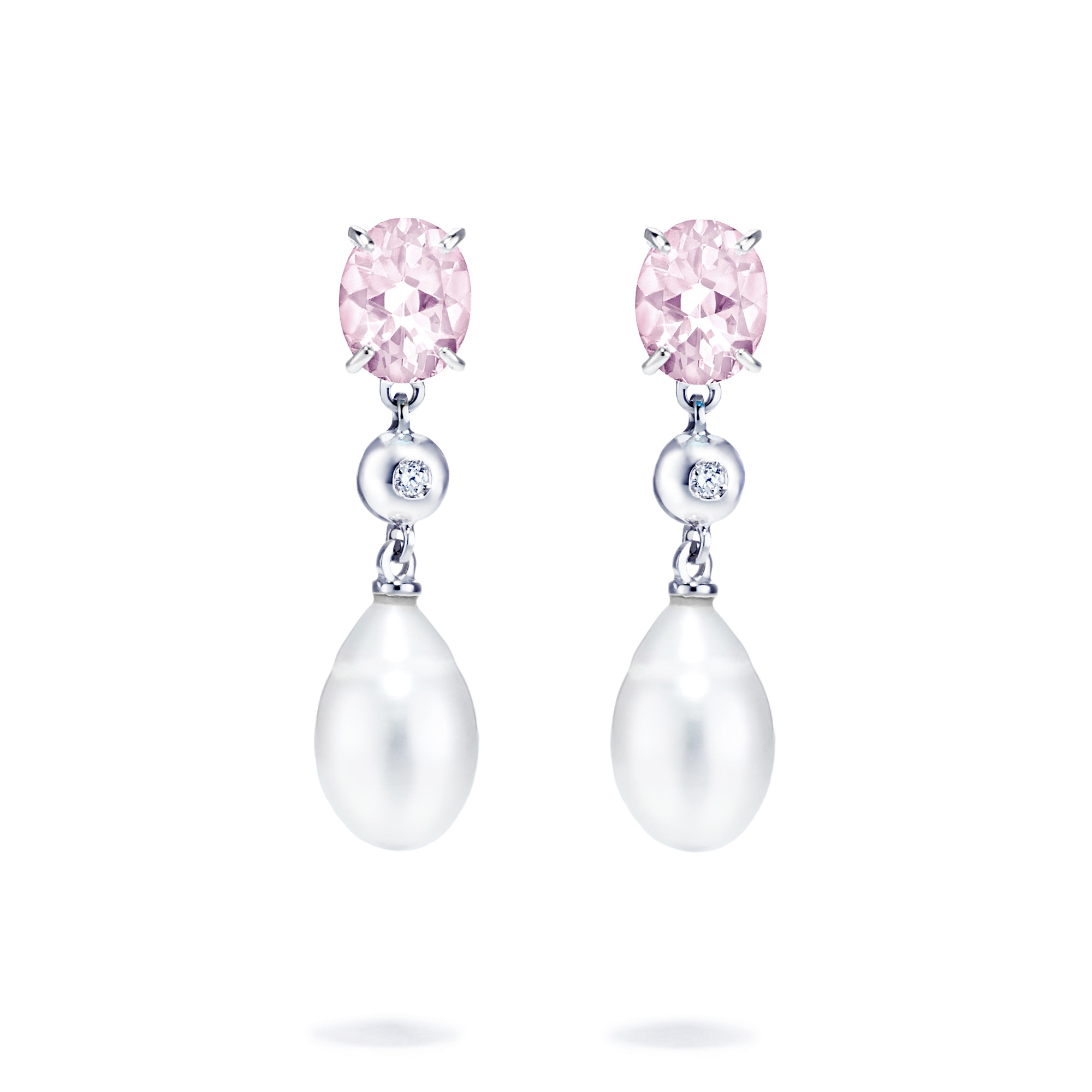 Morganite pearl earrings with diamonds small