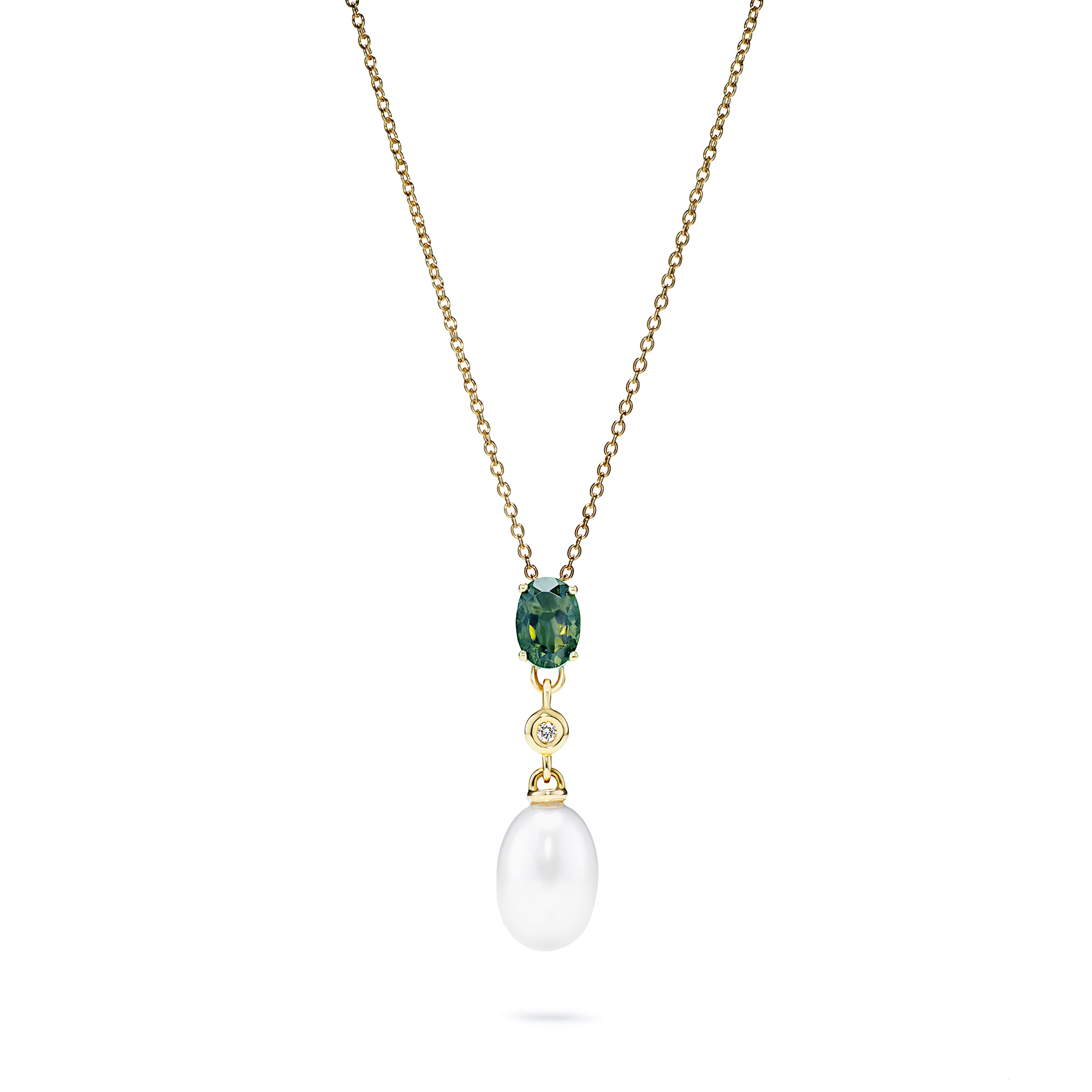 Turmalin pärlhalsband med diamant