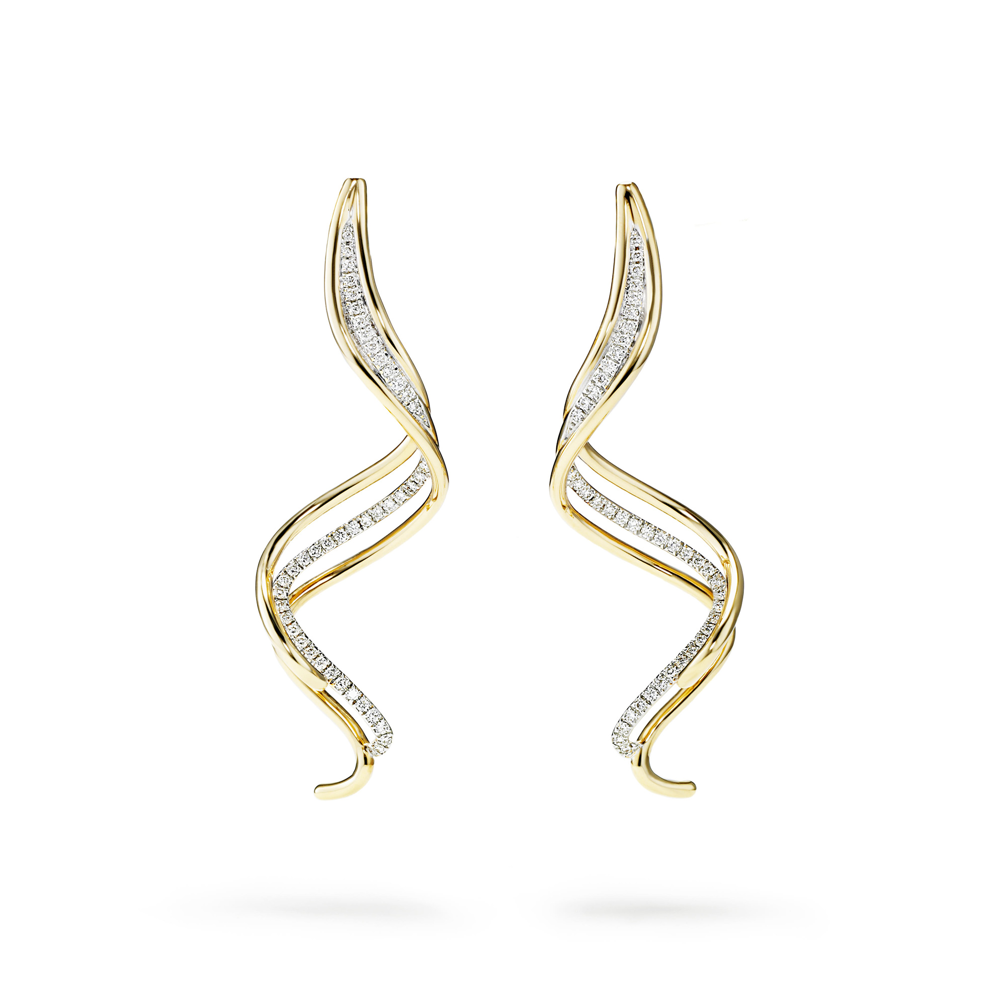 Golden curls earrings with diamonds