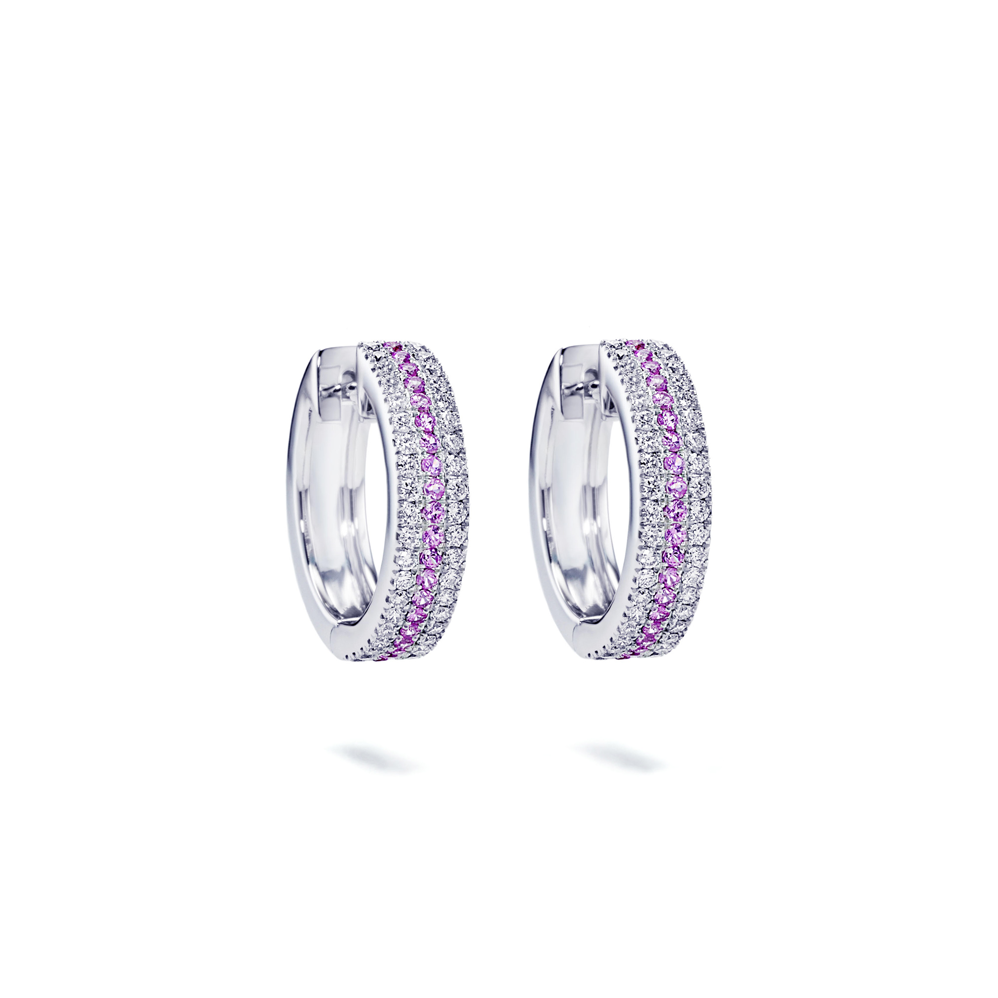 Diamant creoler med rosa safirer