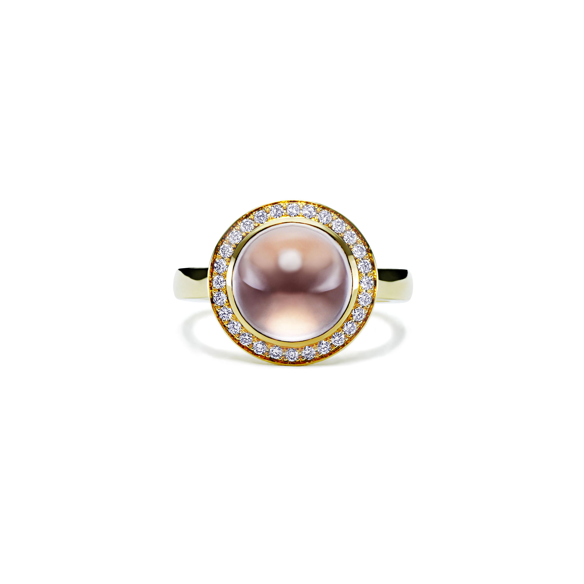 Pink quartz ring with diamonds