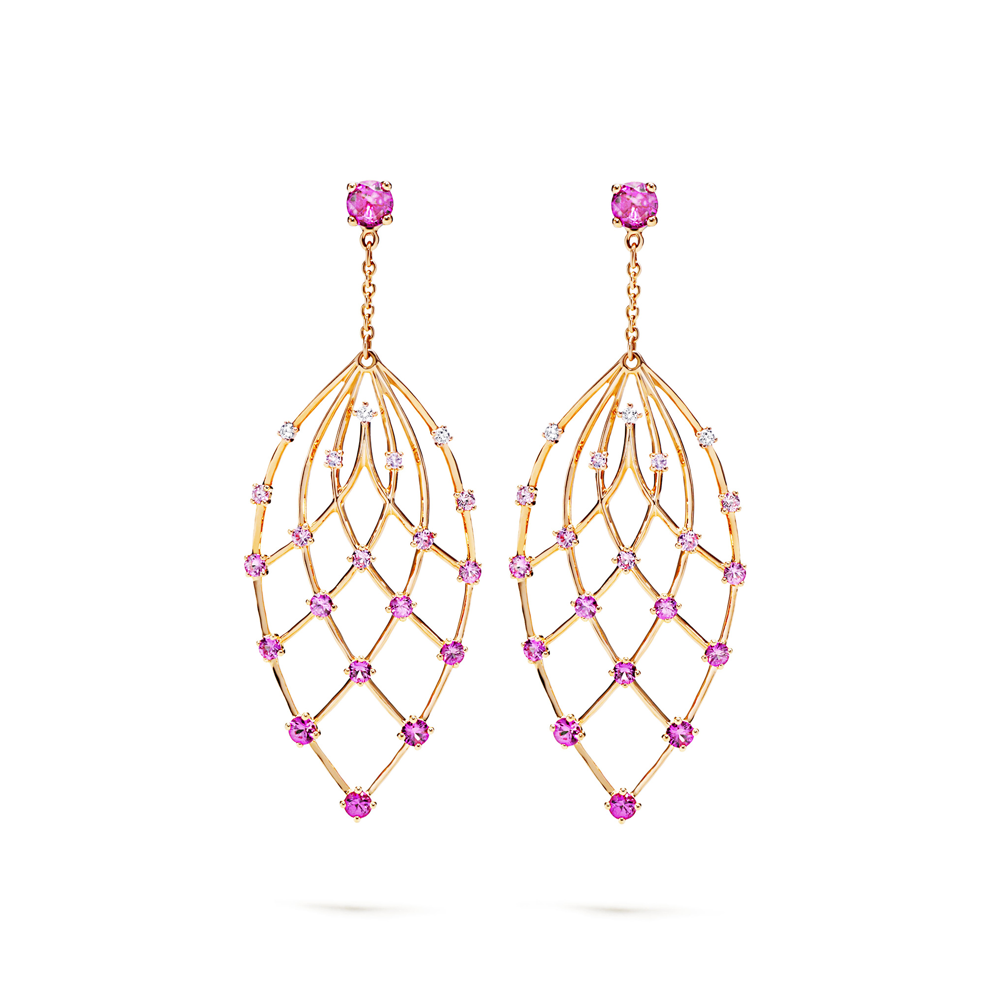 Diamond and pink sapphire earrings