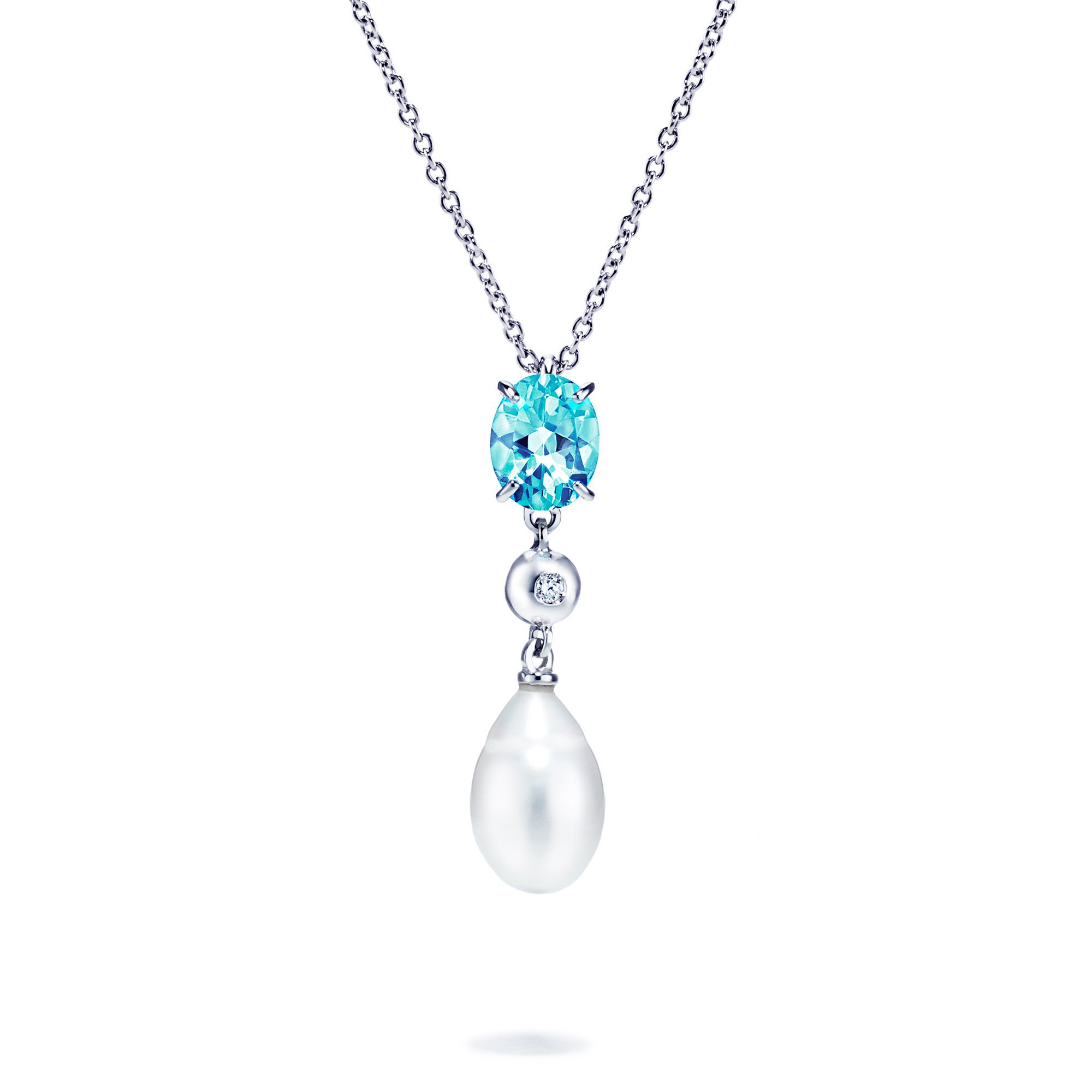 Bl topaz pärlhalsband med diamant
