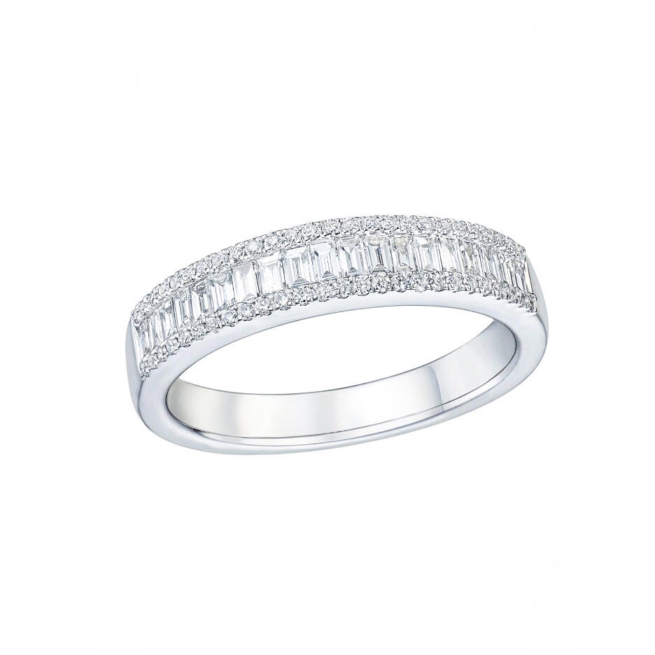 Baguette cut  three row diamond ring petite