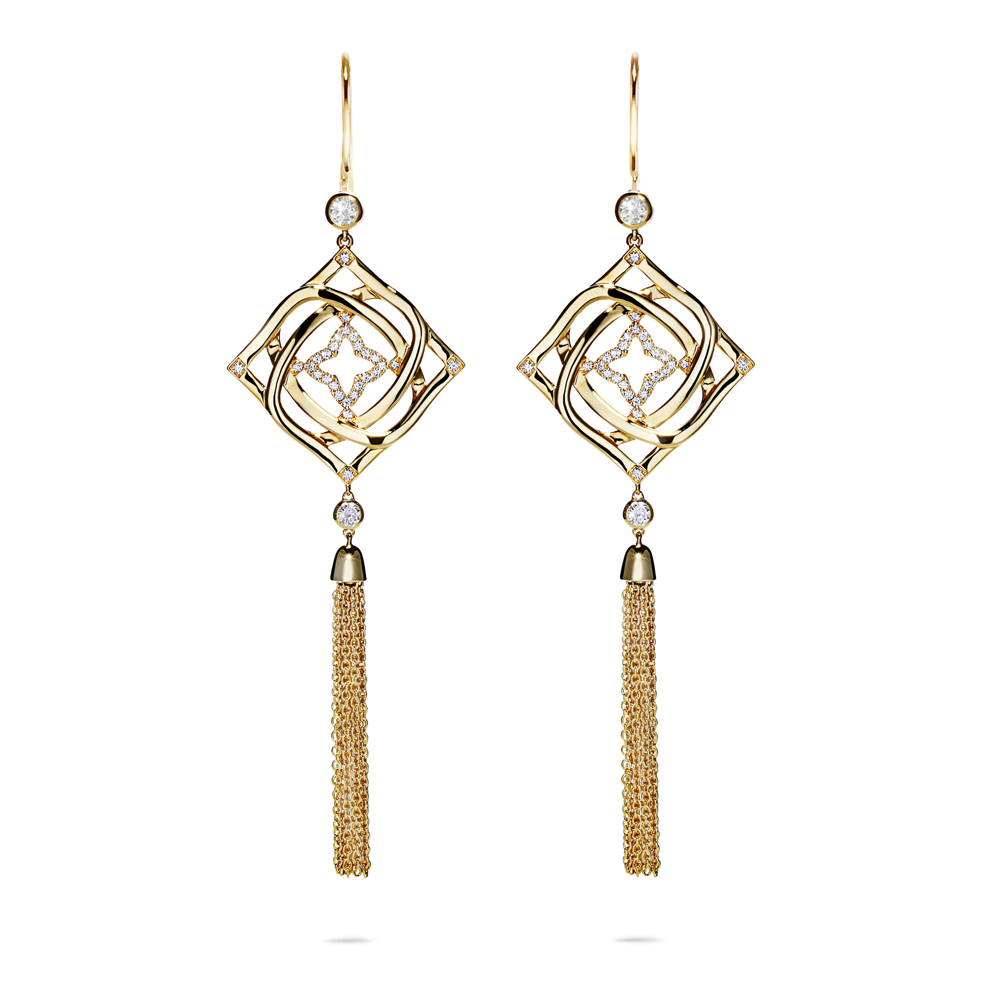 Party tassels earrings in gold with diamonds