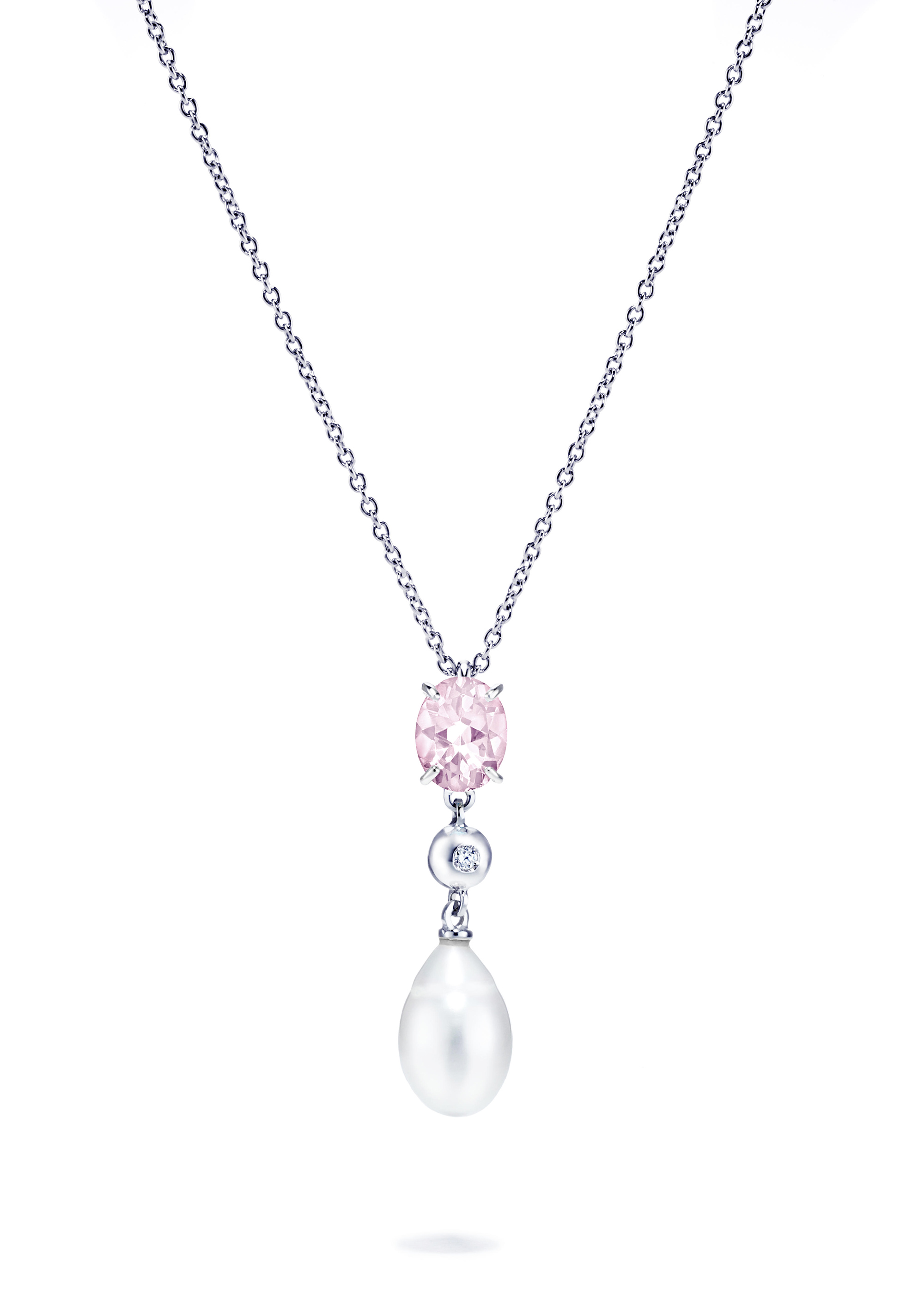 Morganit pärlhalsband med diamant