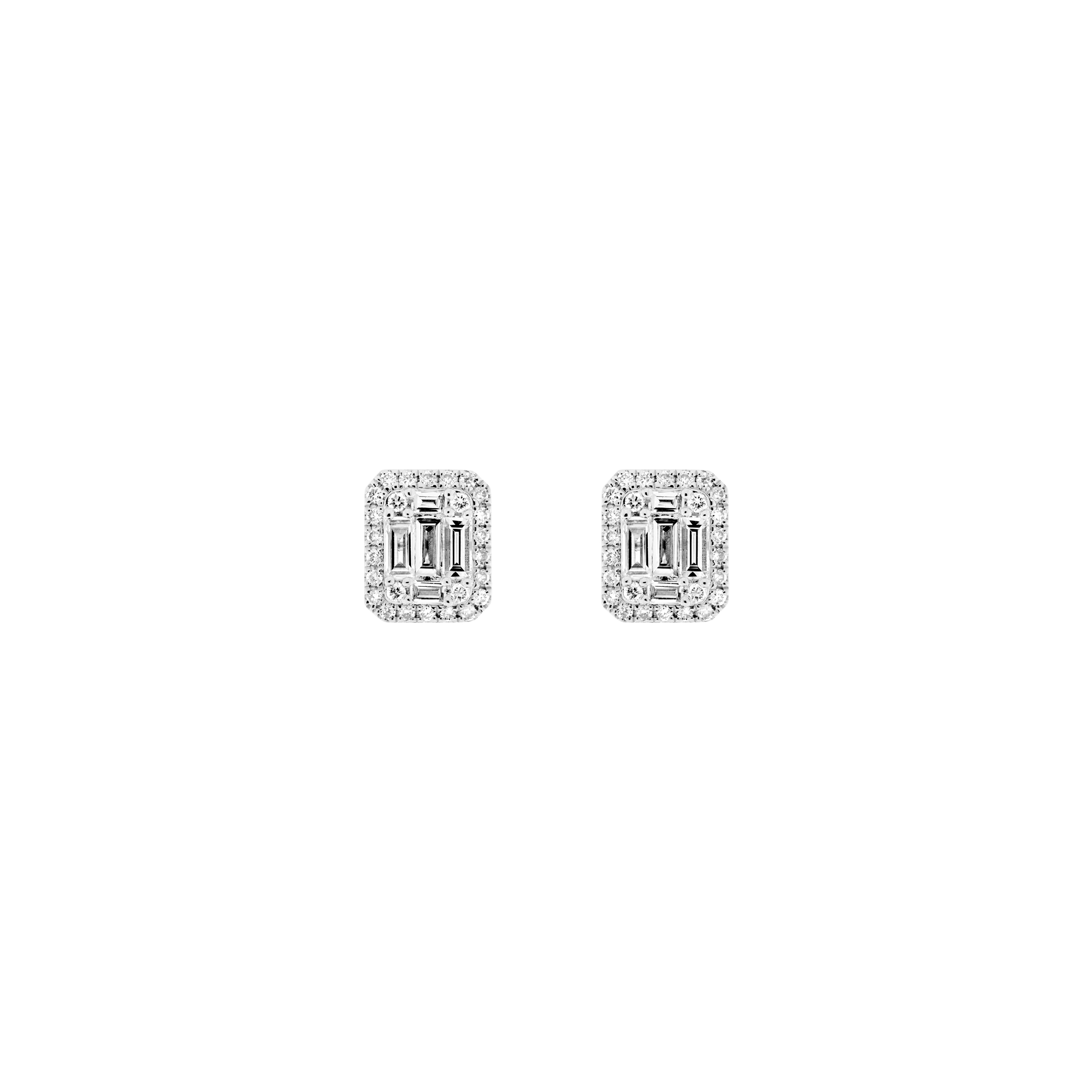 Baguette  halo diamond studs