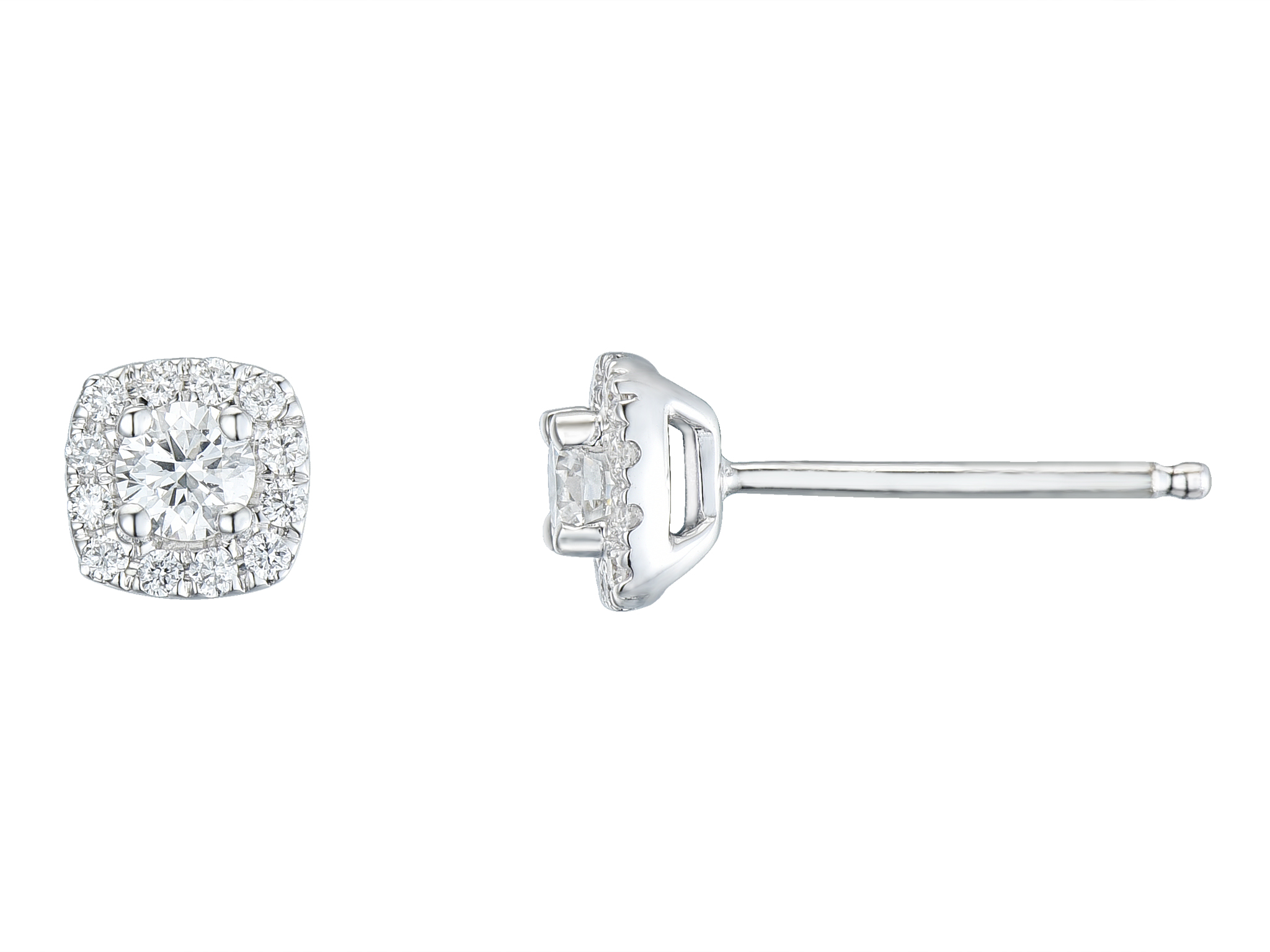 BRILLIANT CUT DIAMOND STUDS HALO SQUARE