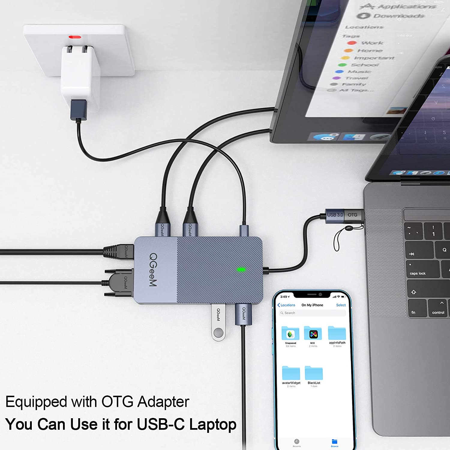  QGeeM Dockningsstation USB C  3.0 till dubbel HDMI VGA-adapter, 3xskärm - 3